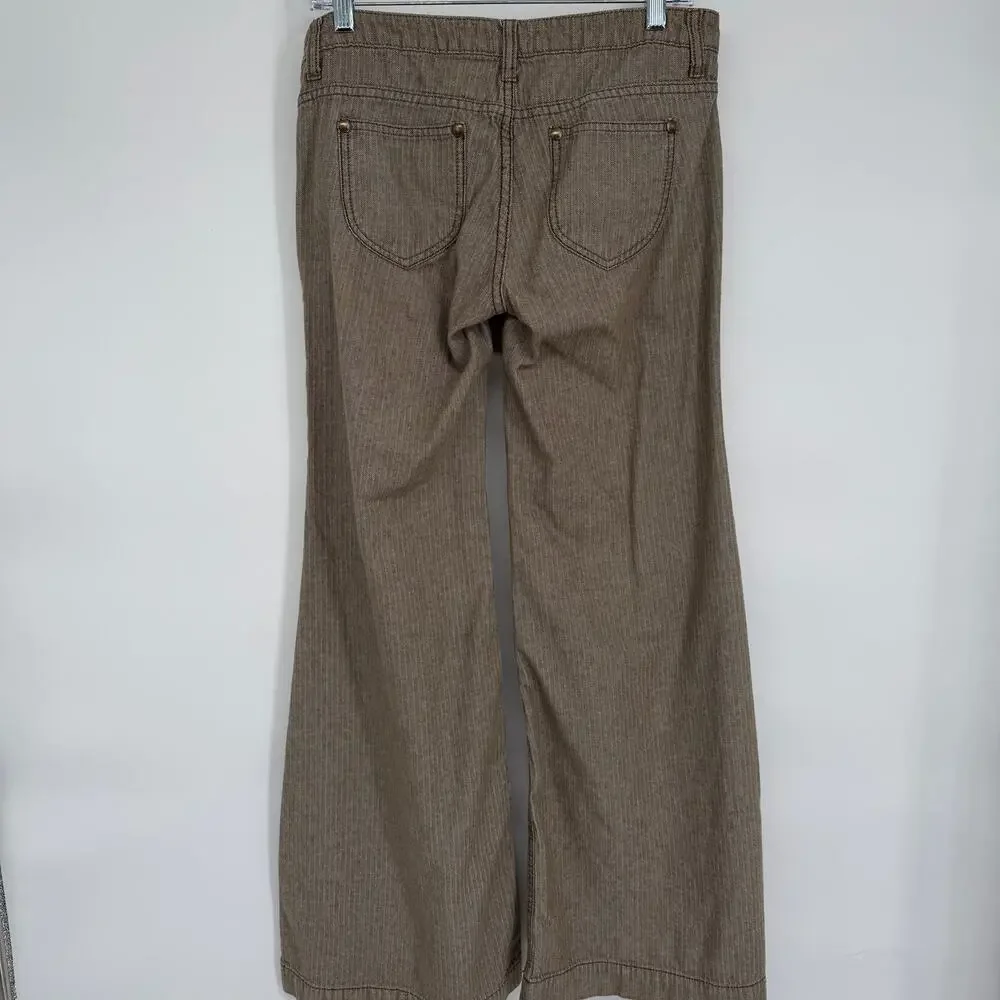 Free‎ People Pants Women’s 29 Brown Ultra Wide Leg Herringbone Bohemian Hippie